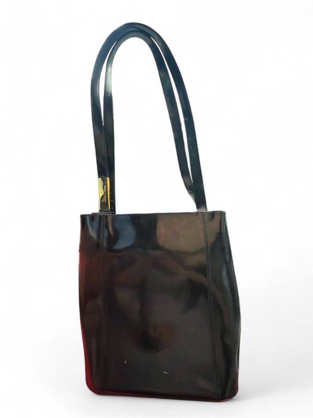 Paloma Picasso Black Patent Leather Shoulder Tote with Gold Accent